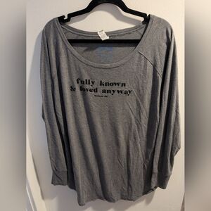 Women's Long Sleeve Gray Top with Inspirational Print